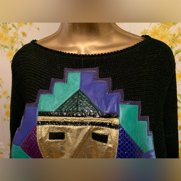 Augustina Vintage Leather Aztec Sweater size M - Picture 2 of 14
